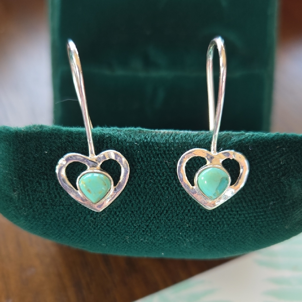 Sterling Silver and green turquoise  heart earrings!